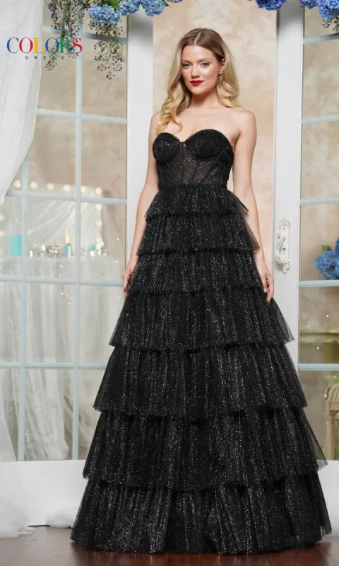 Strapless Glitter Prom Ball Gown: Colors Dress 3491 sold by PromGirl