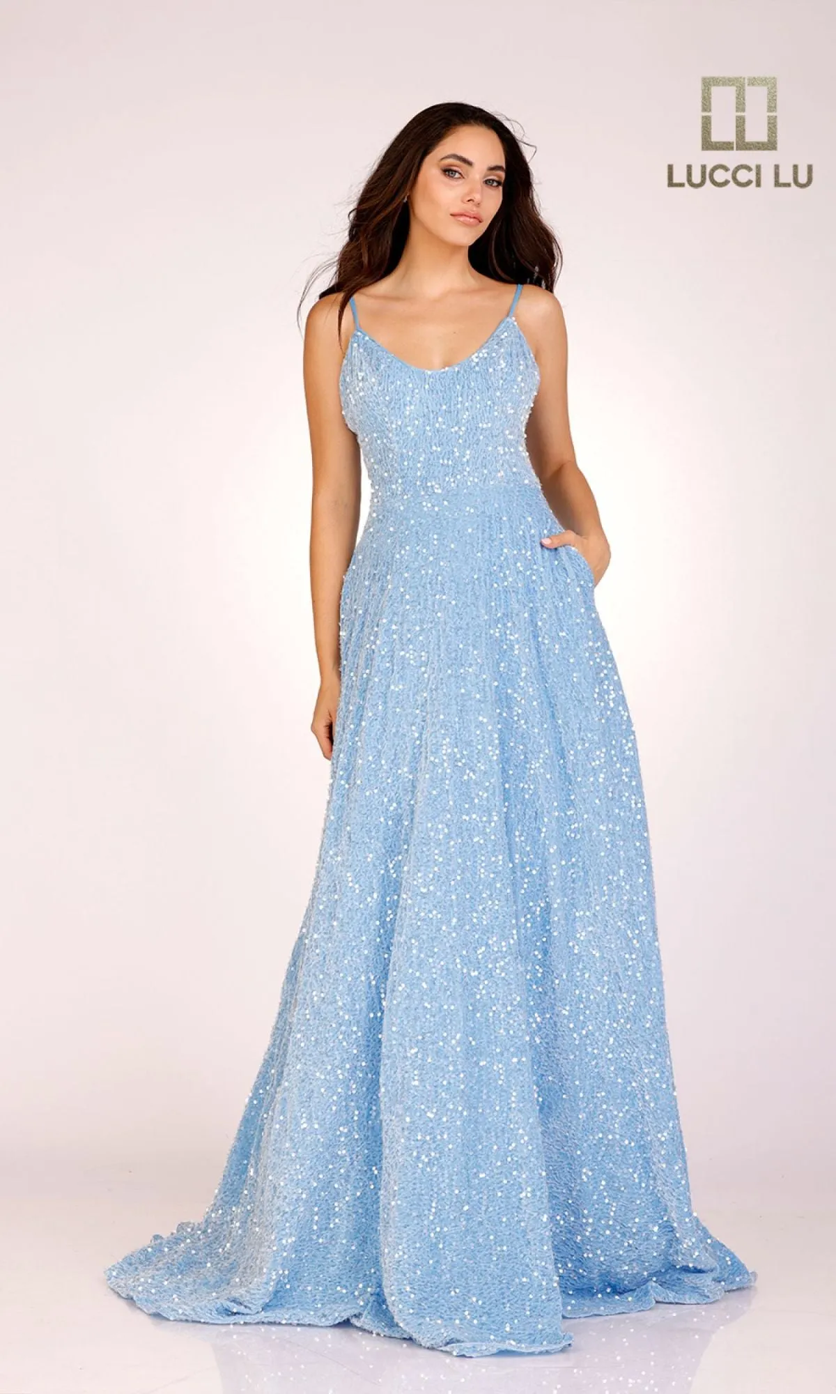 A-Line Sequin Long Prom Dress: Lucci Lu 1273 sold by PromGirl product image thumbnail 3