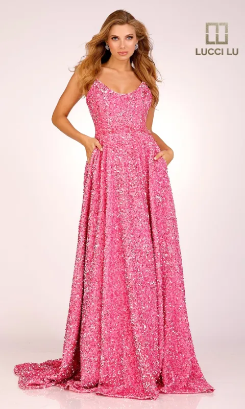 A-Line Sequin Long Prom Dress: Lucci Lu 1273 sold by PromGirl
