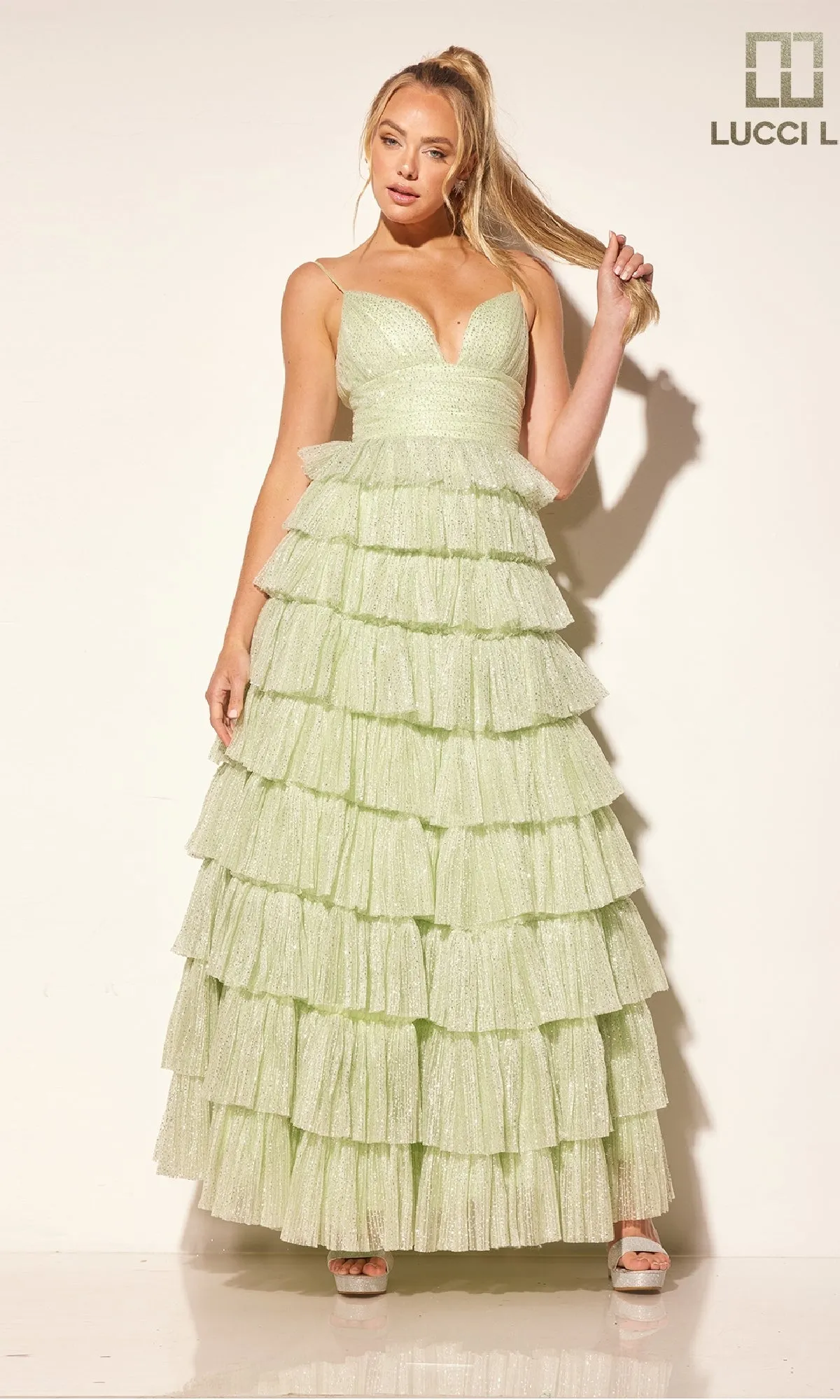 Glitter Tulle Ruffle Prom Dress: Lucci Lu 1342 sold by PromGirl product image thumbnail 3