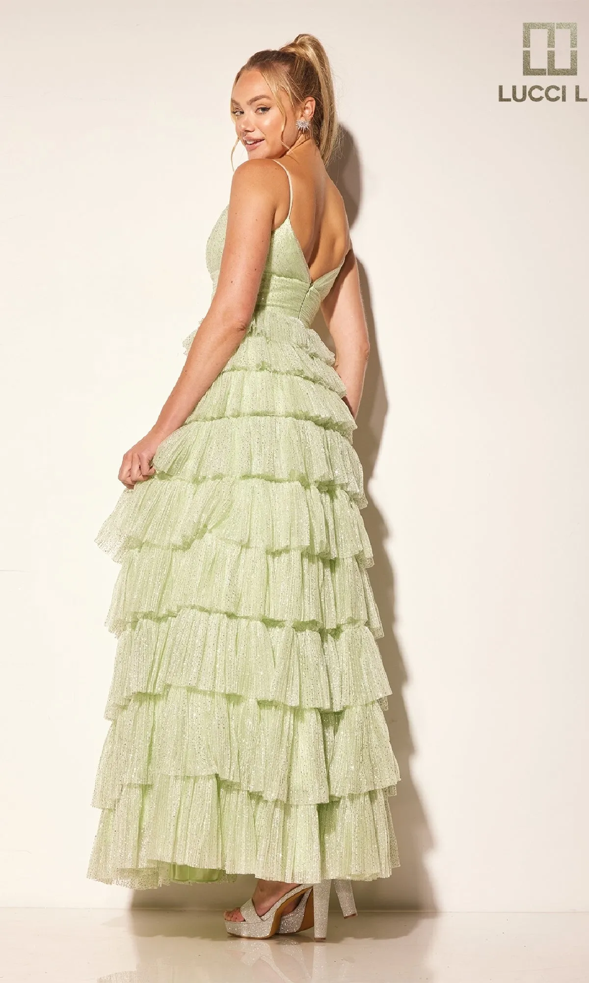 Glitter Tulle Ruffle Prom Dress: Lucci Lu 1342 sold by PromGirl product image thumbnail 4