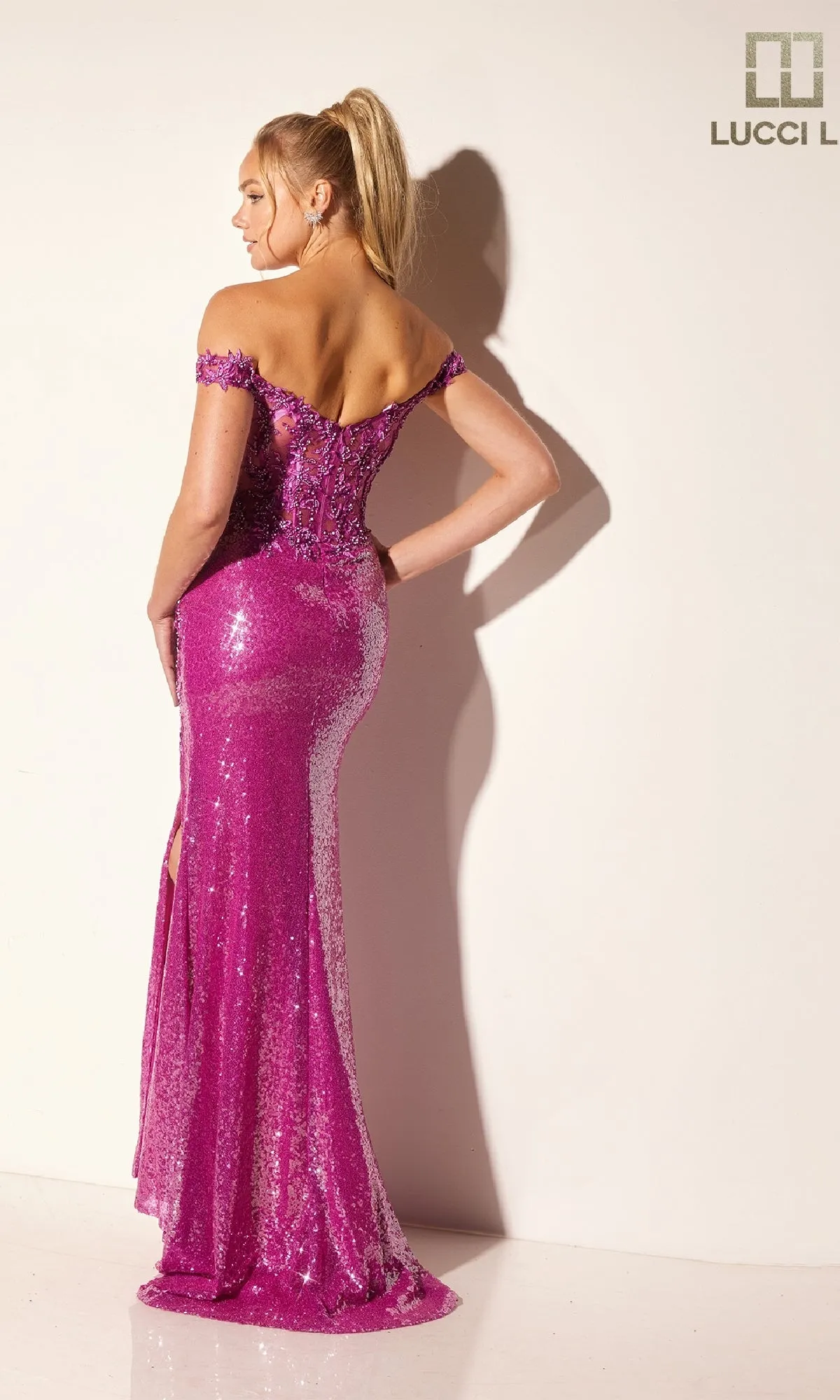 Off-the-Shoulder Sequin Prom Dress: Lucci Lu 1308 sold by PromGirl product image thumbnail 2