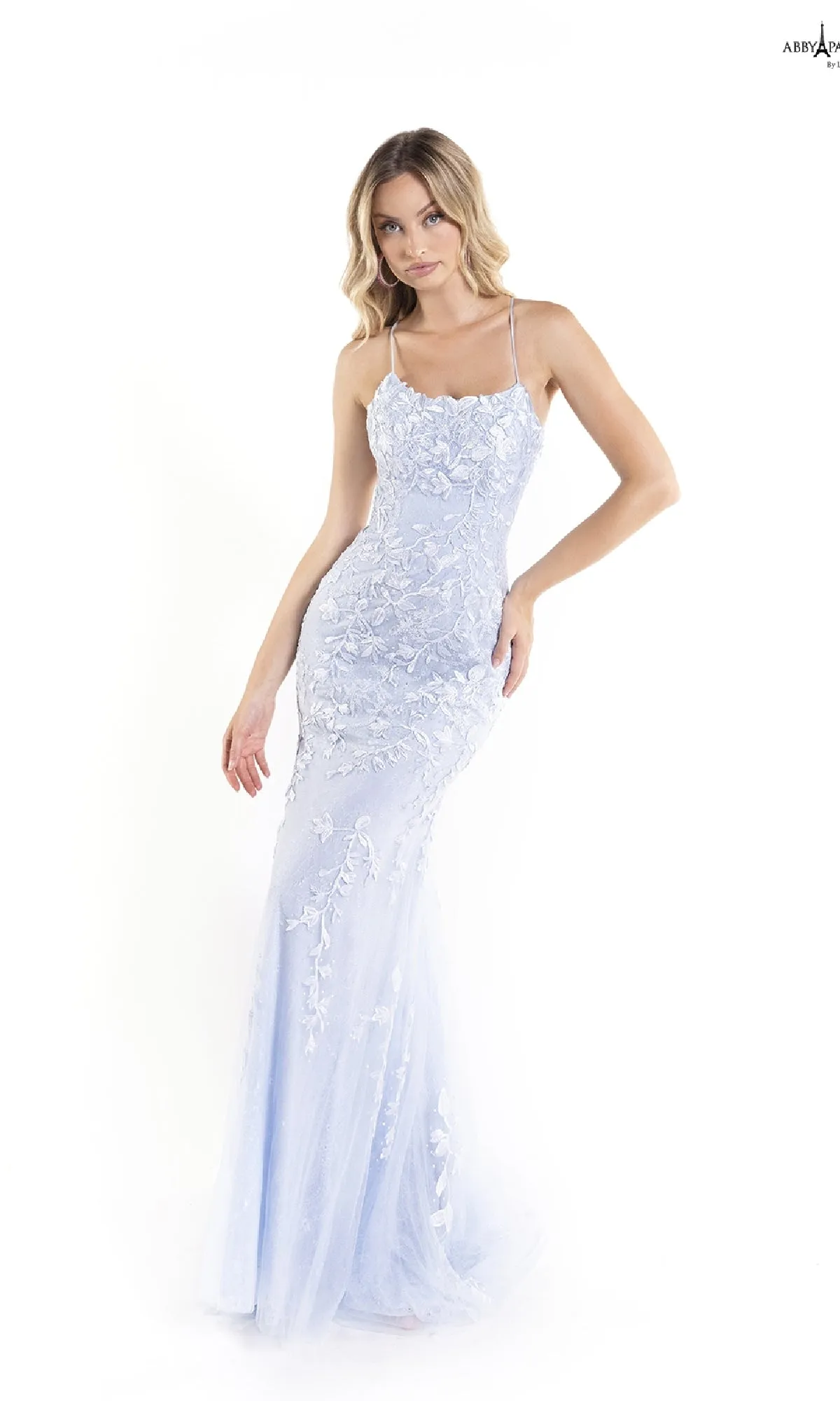 Embroidered Lace Long Prom Dress: Abby Paris 90171 sold by PromGirl