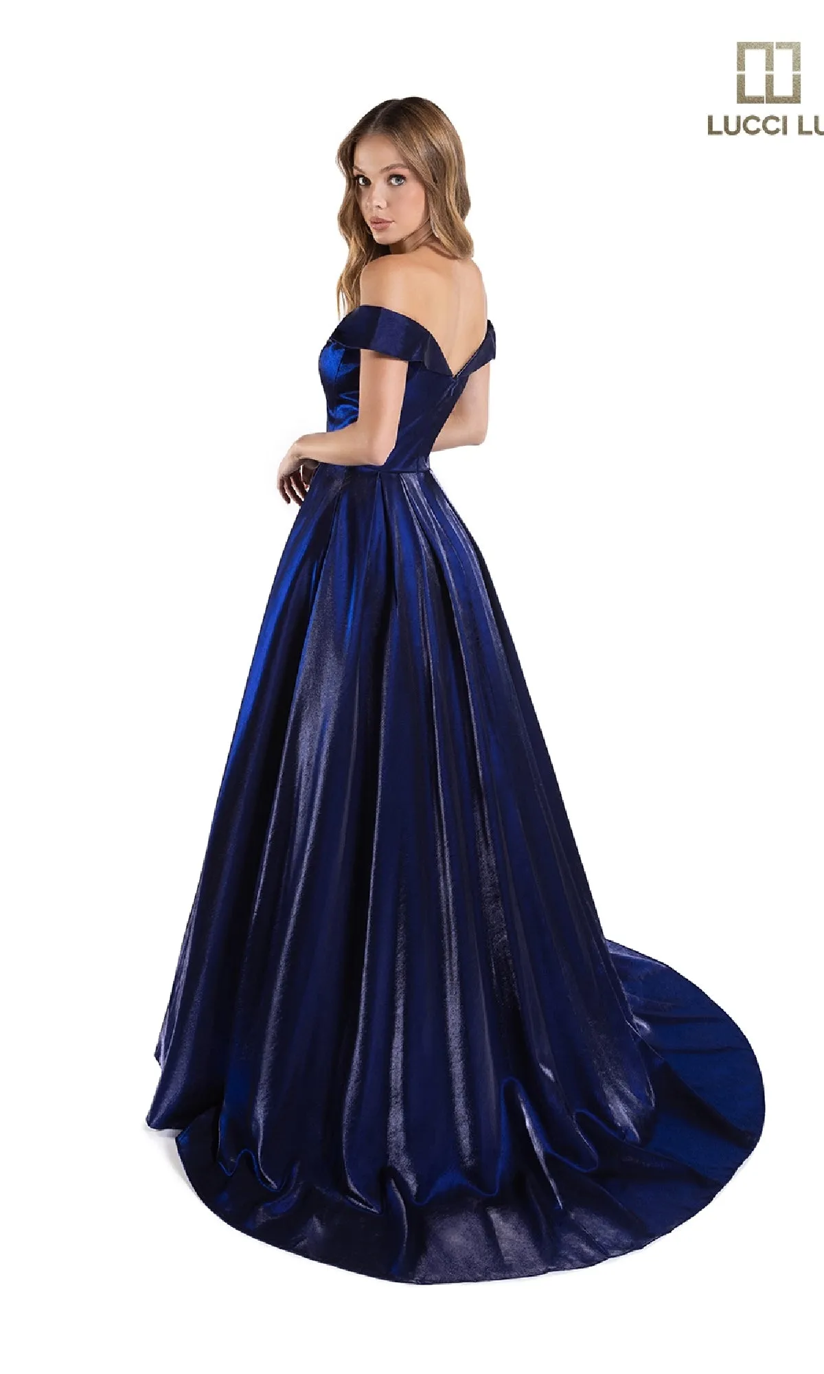 Off-the-Shoulder Satin Prom Dress: Lucci Lu 28063 sold by PromGirl product image thumbnail 2