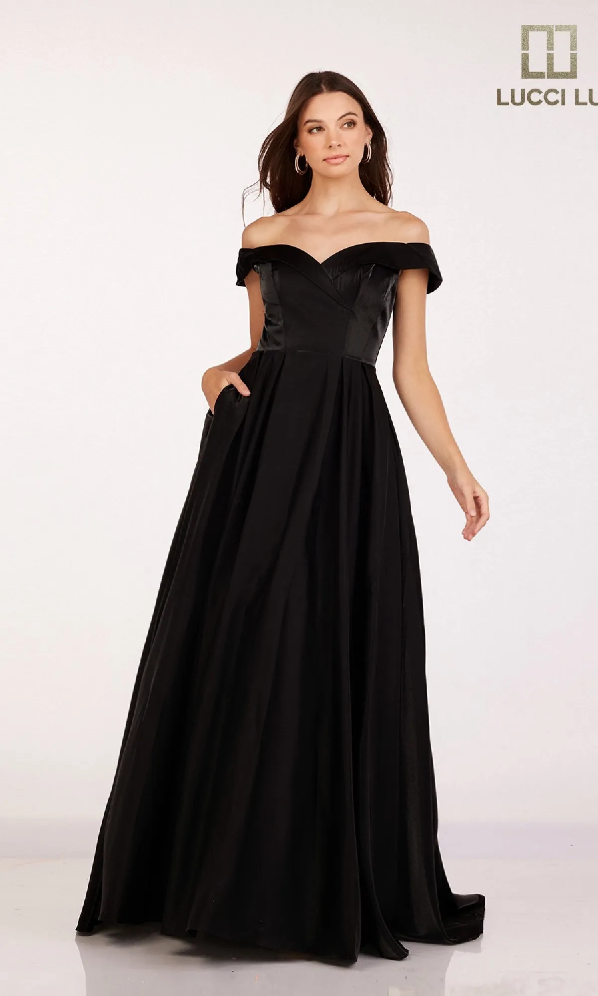 Off-the-Shoulder Satin Prom Dress: Lucci Lu 28063 sold by PromGirl product image thumbnail 4