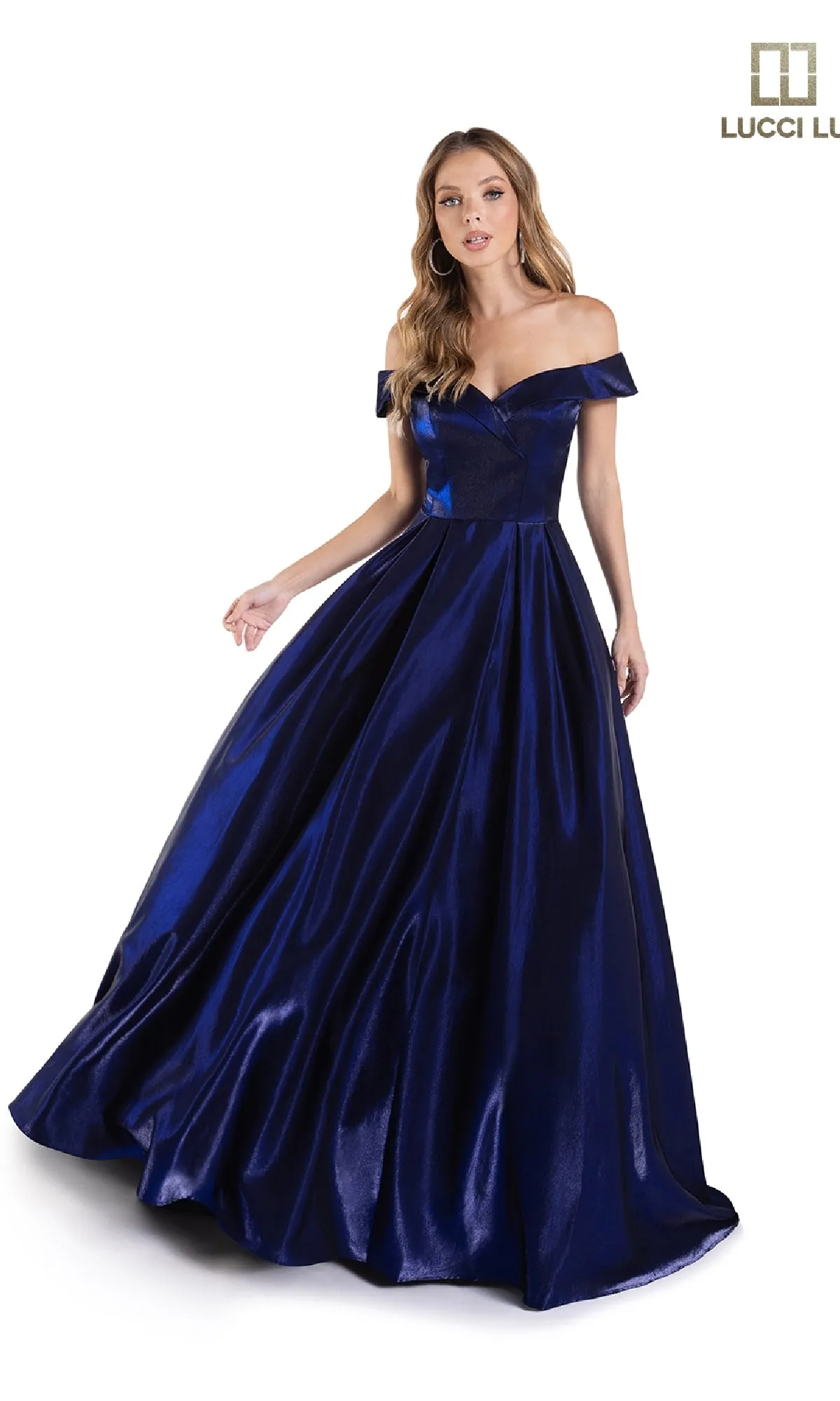 Off-the-Shoulder Satin Prom Dress: Lucci Lu 28063 sold by PromGirl product image thumbnail 3