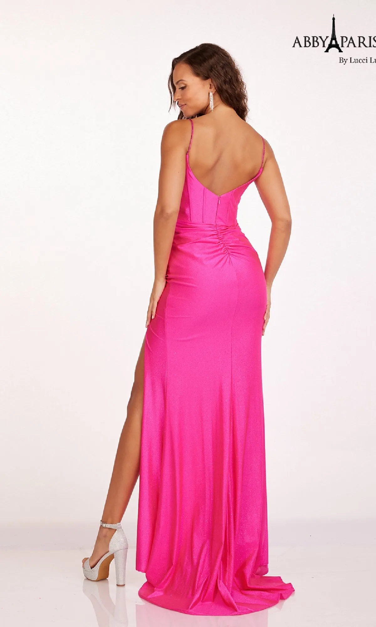 Ruched Corset Glitter Prom Dress: Abby Paris 90203 sold by PromGirl product image thumbnail 2