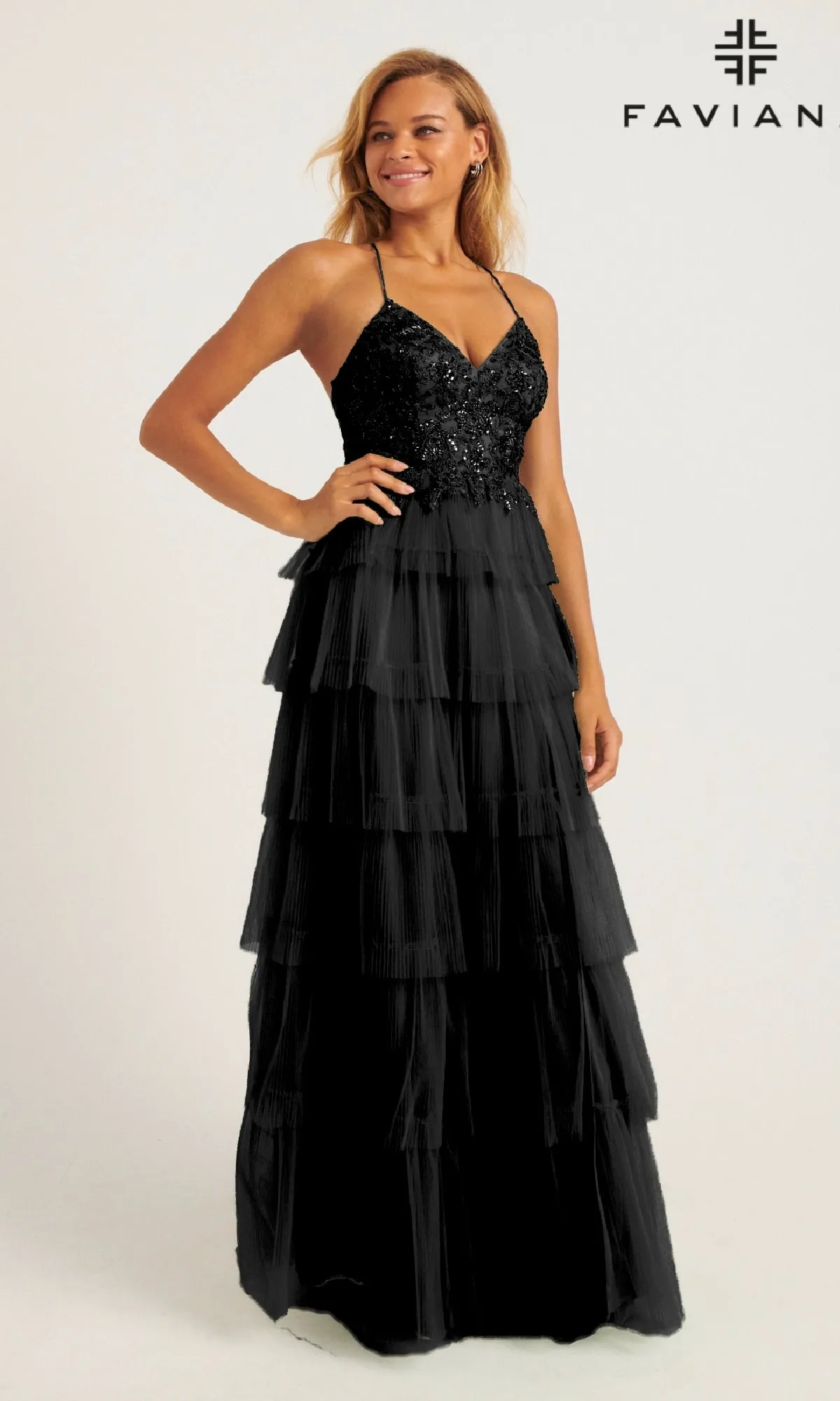 Tiered A-Line Tulle Prom Dress: Faviana 11231 sold by PromGirl product image thumbnail 3