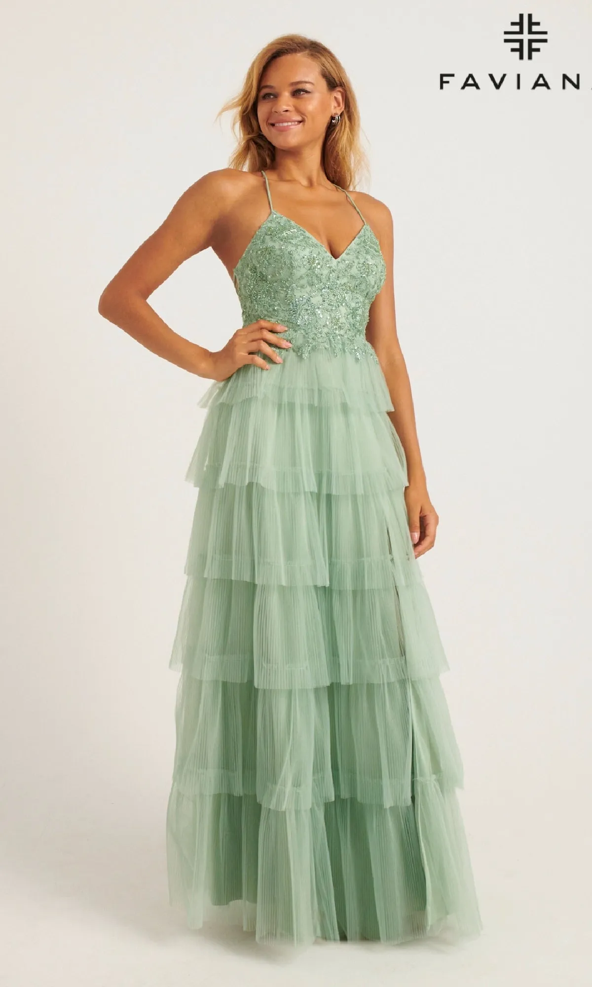 Tiered A-Line Tulle Prom Dress: Faviana 11231 sold by PromGirl product image thumbnail 5