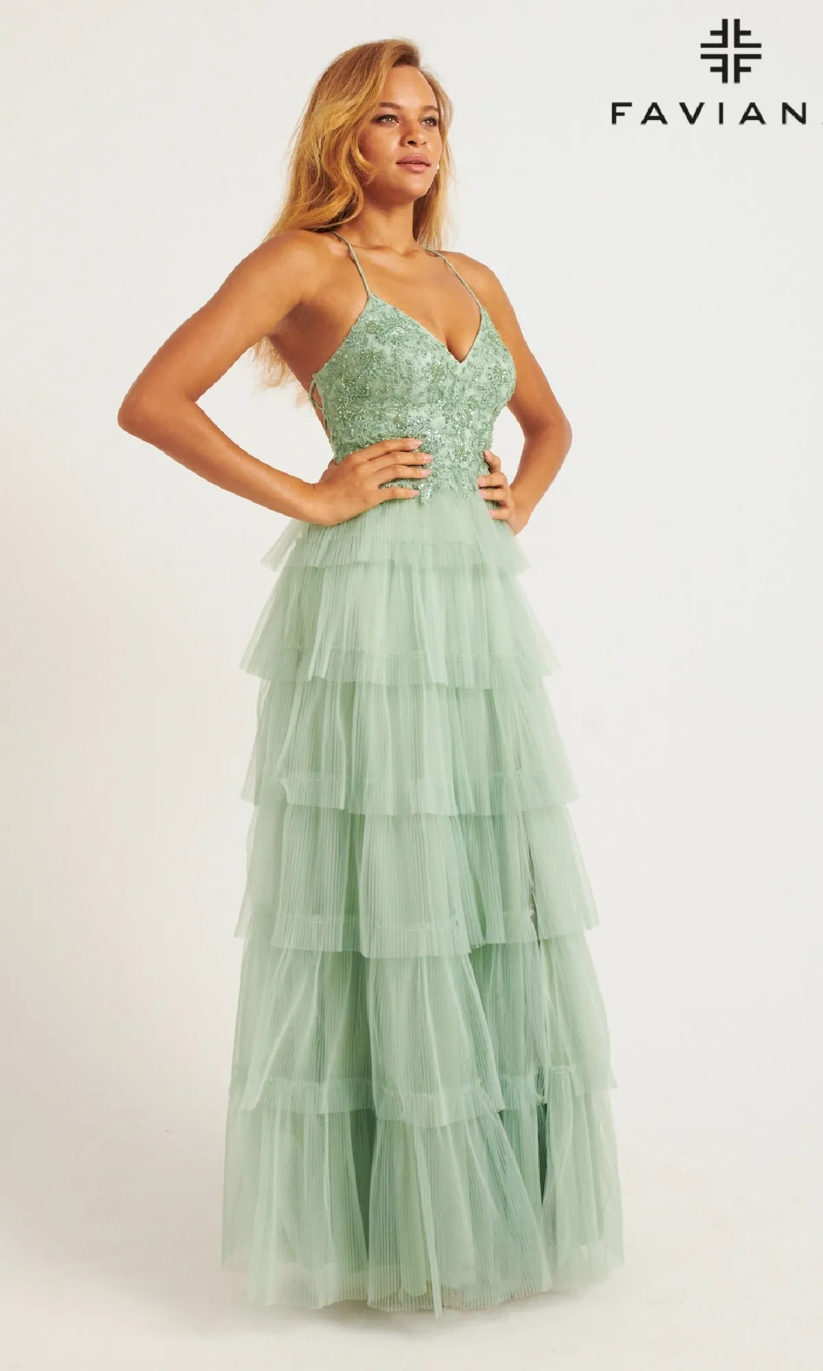 Tiered A-Line Tulle Prom Dress: Faviana 11231 sold by PromGirl