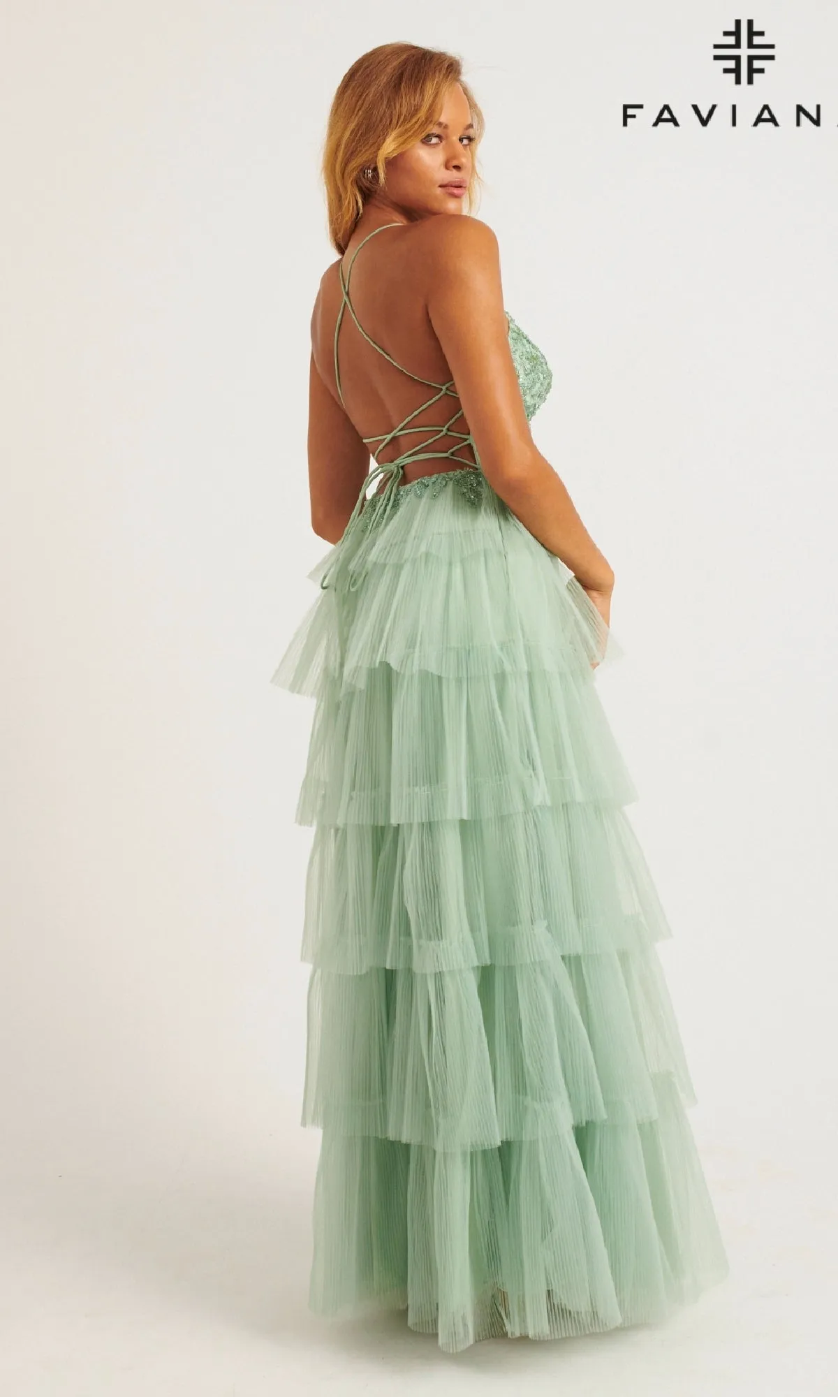 Tiered A-Line Tulle Prom Dress: Faviana 11231 sold by PromGirl product image thumbnail 2