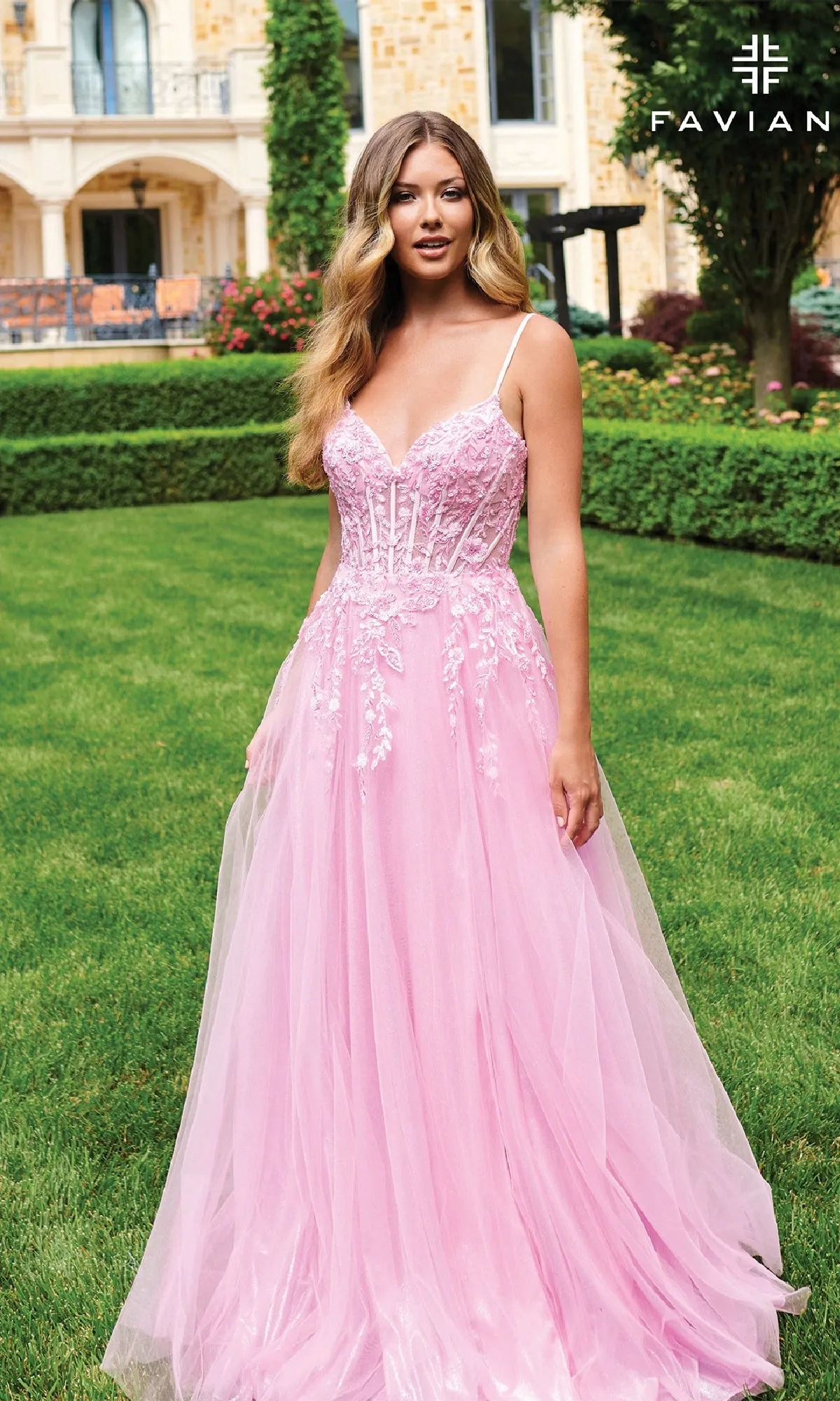 Lace-Up Long Tulle Prom Ball Gown: Faviana 11230 sold by PromGirl product image thumbnail 5