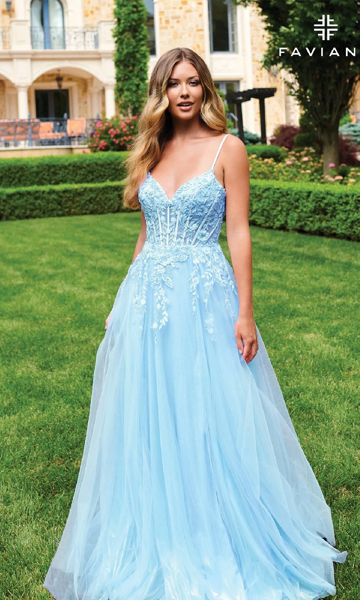 Lace-Up Long Tulle Prom Ball Gown: Faviana 11230 sold by PromGirl product image thumbnail 3
