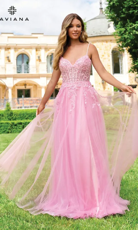 Long Lace-Bodice A-Line Prom Dress: Faviana 11230 sold by PromGirl