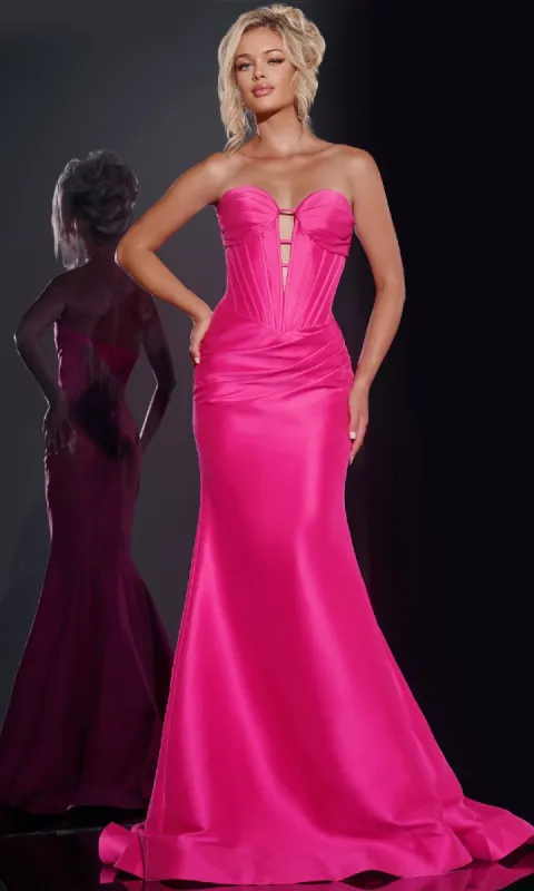 Sheer-Back Strapless Prom Gown: Jovani 43350 sold by PromGirl