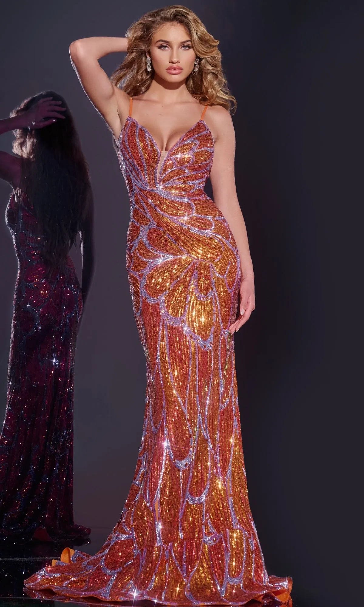 Deep V-Back Long Sequin Prom Dress: Jovani 42600 sold by PromGirl product image thumbnail 3