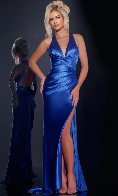 Back-Bow Long V-Neck Prom Dress: Jovani 43853 sold by PromGirl