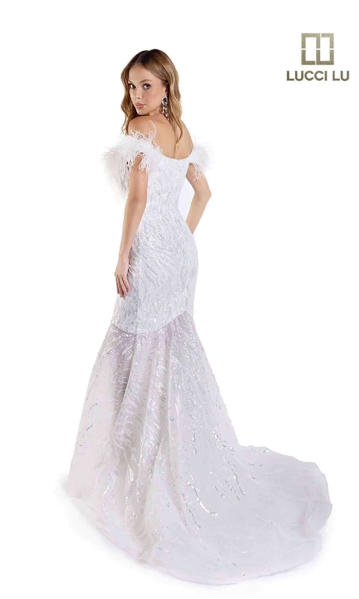 Beaded Tulle White Wedding Dress: Lucci Lu C8051 sold by PromGirl product image thumbnail 4