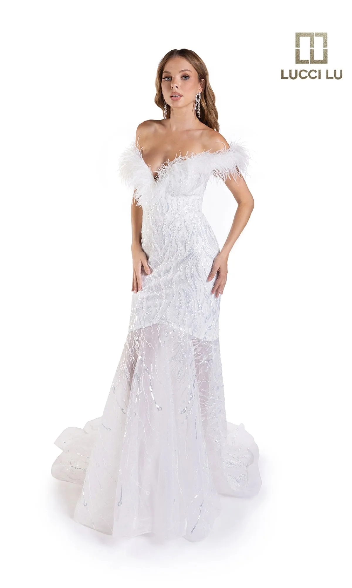 Beaded Tulle White Wedding Dress: Lucci Lu C8051 sold by PromGirl product image thumbnail 3