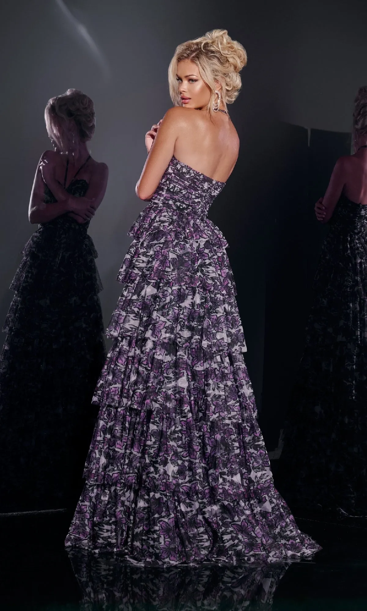 Floral-Print Long Halter Prom Dress: Jovani 40423 sold by PromGirl product image thumbnail 5