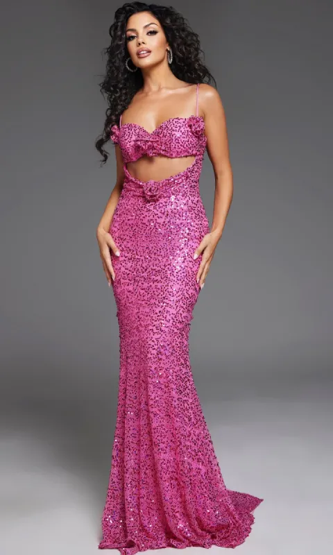 Hot Pink Strapless Sequin Prom Gown: Jovani D5403 sold by PromGirl