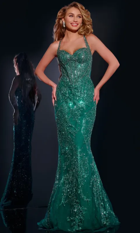 Lace-Up Long Beaded Prom Dress: Jovani 40470 sold by PromGirl