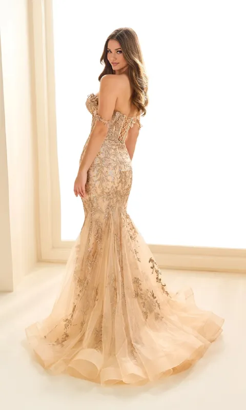 Long Glitter-Lace Prom Dress: Ellie Wilde EW36053 sold by PromGirl