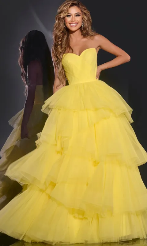 Strapless Ruffled Prom Ball Gown: Jovani 40394 sold by PromGirl