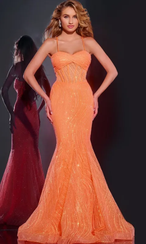 Long Orange Mermaid Prom Dress: Jovani 44208 made by Jovani
