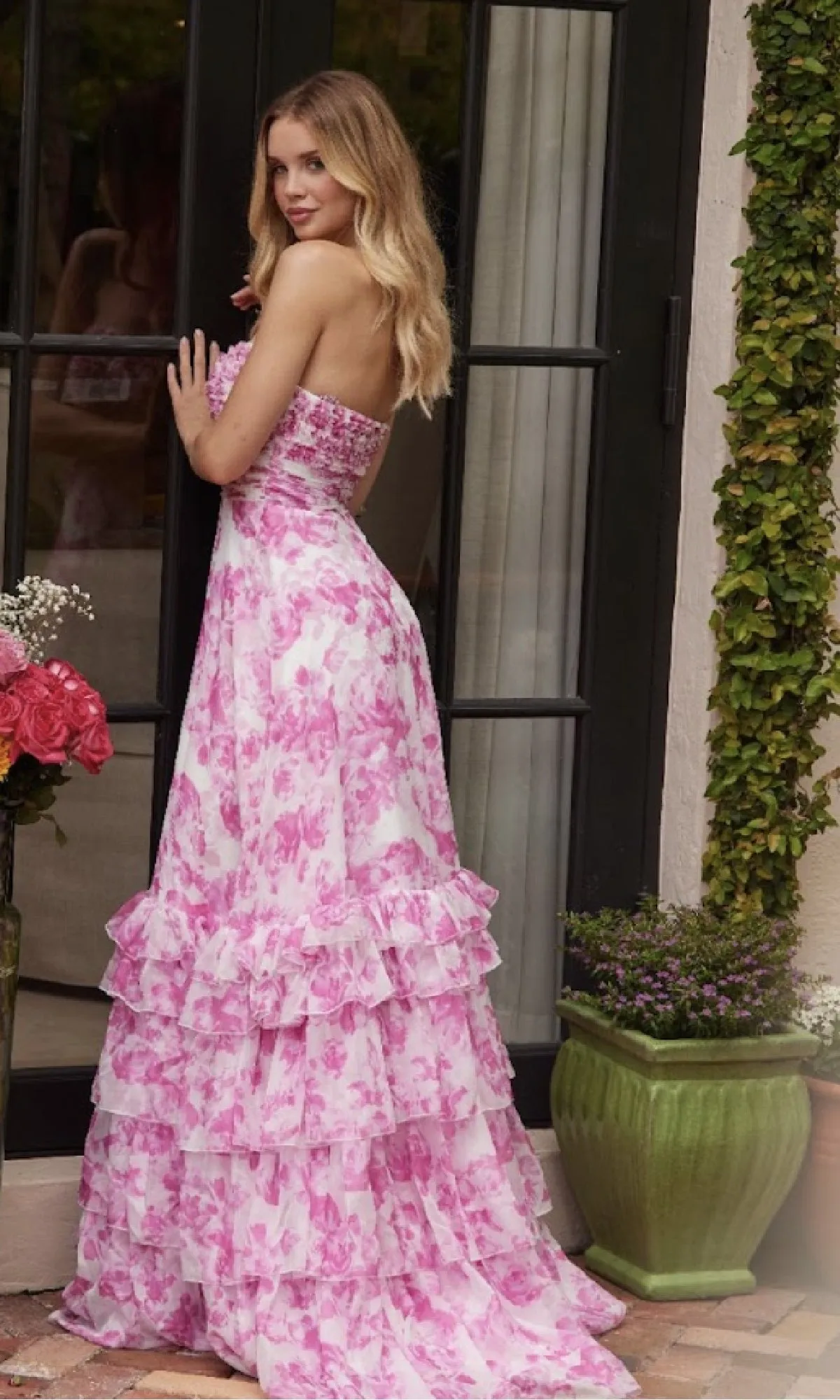Keyhole Floral-Print Prom Dress: Ava Presley 40026 sold by PromGirl product image thumbnail 5