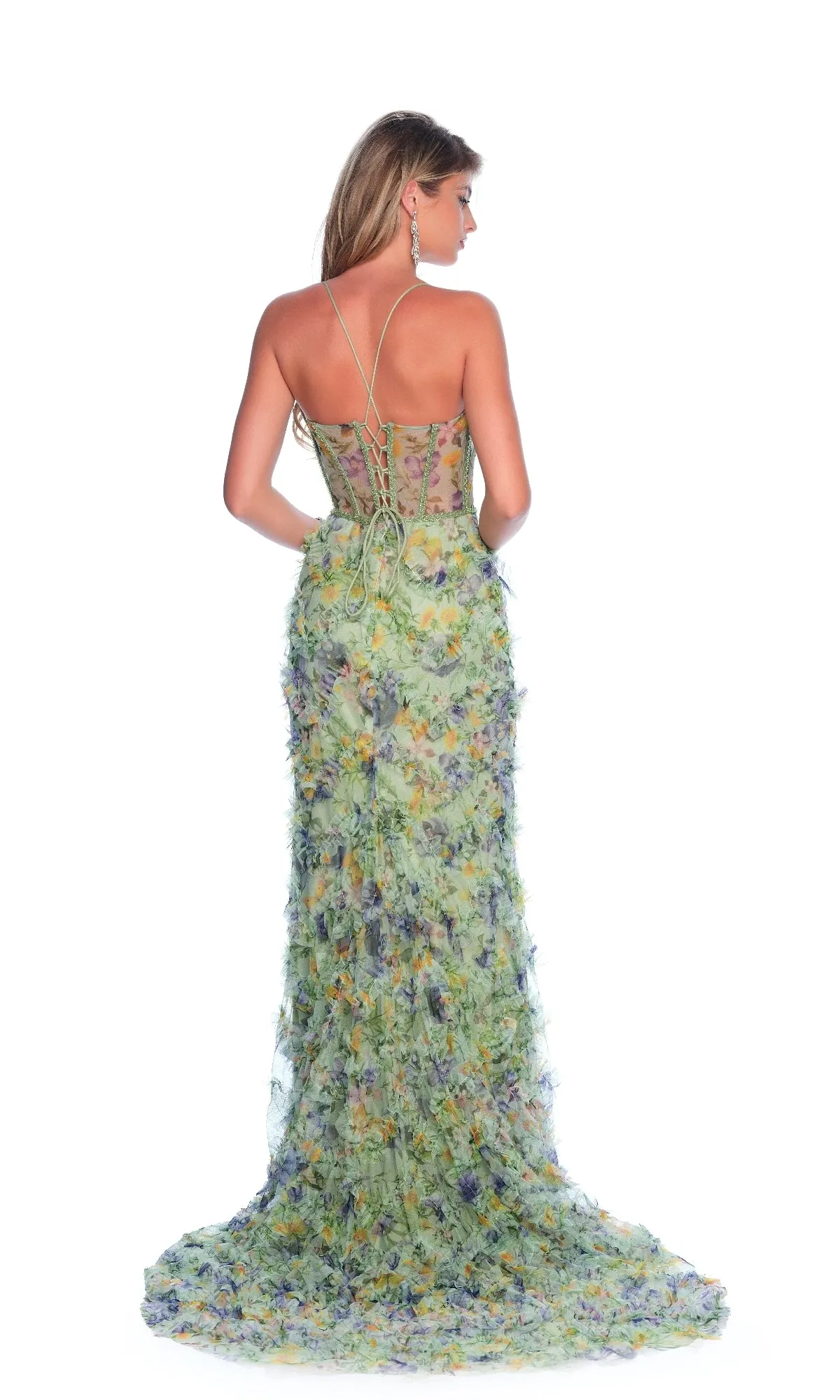 Green Floral-Print Prom Dress: Dave & Johnny 12327 sold by PromGirl product image thumbnail 2
