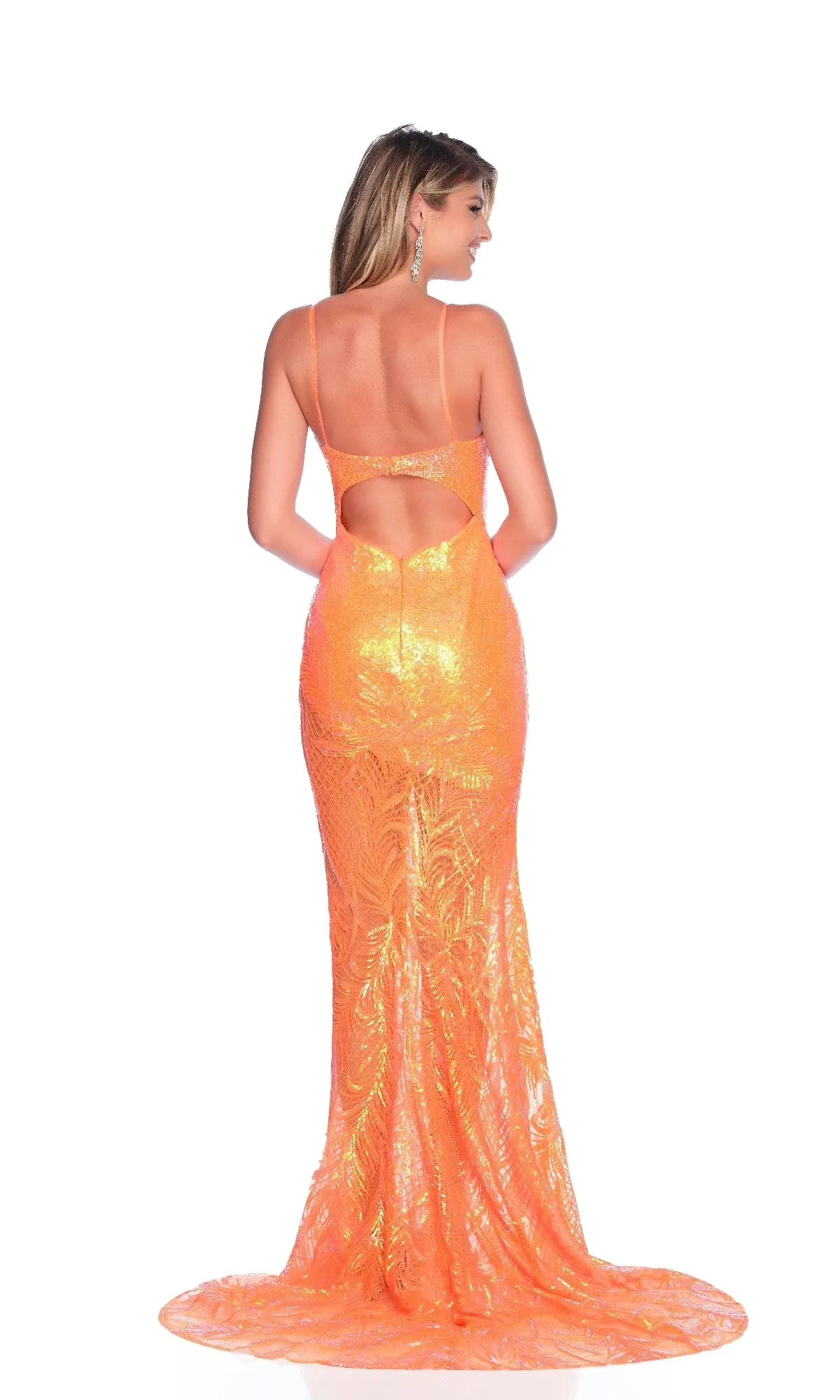 Long Orange Sequin Prom Dress: Dave & Johnny 11940 sold by PromGirl product image thumbnail 2