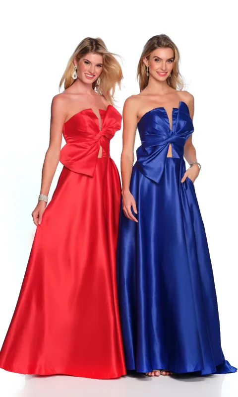 Bow-Front Long Prom Ball Gown: Dave & Johnny 11850 sold by PromGirl