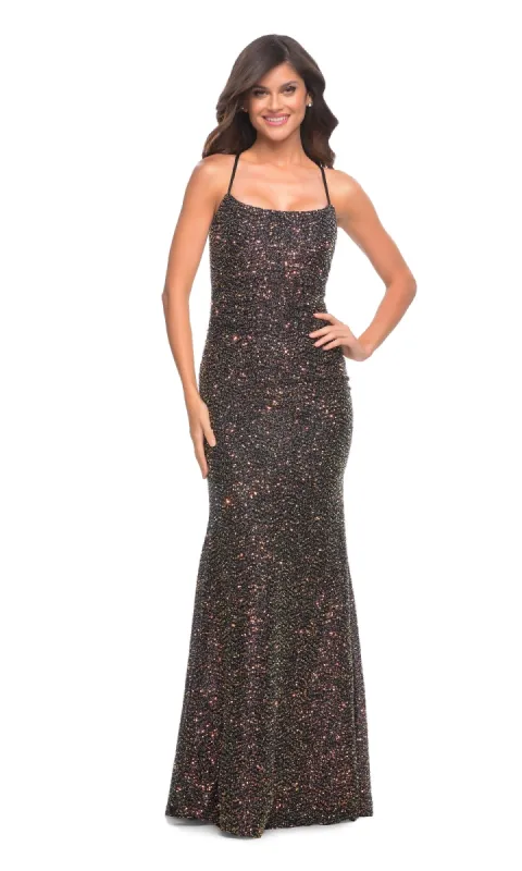 Long Black Sequin Prom Dress: La Femme 30765 sold by PromGirl