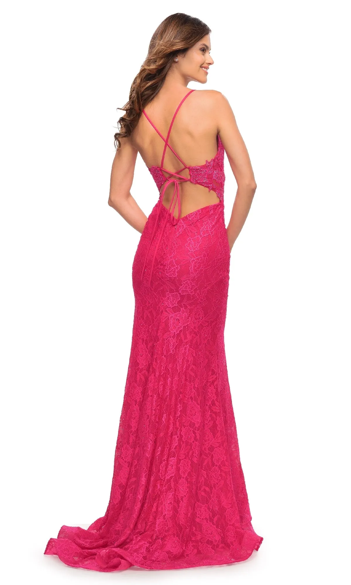 Hot Pink Lace Prom Dress: La Femme 30690 sold by PromGirl product image thumbnail 2