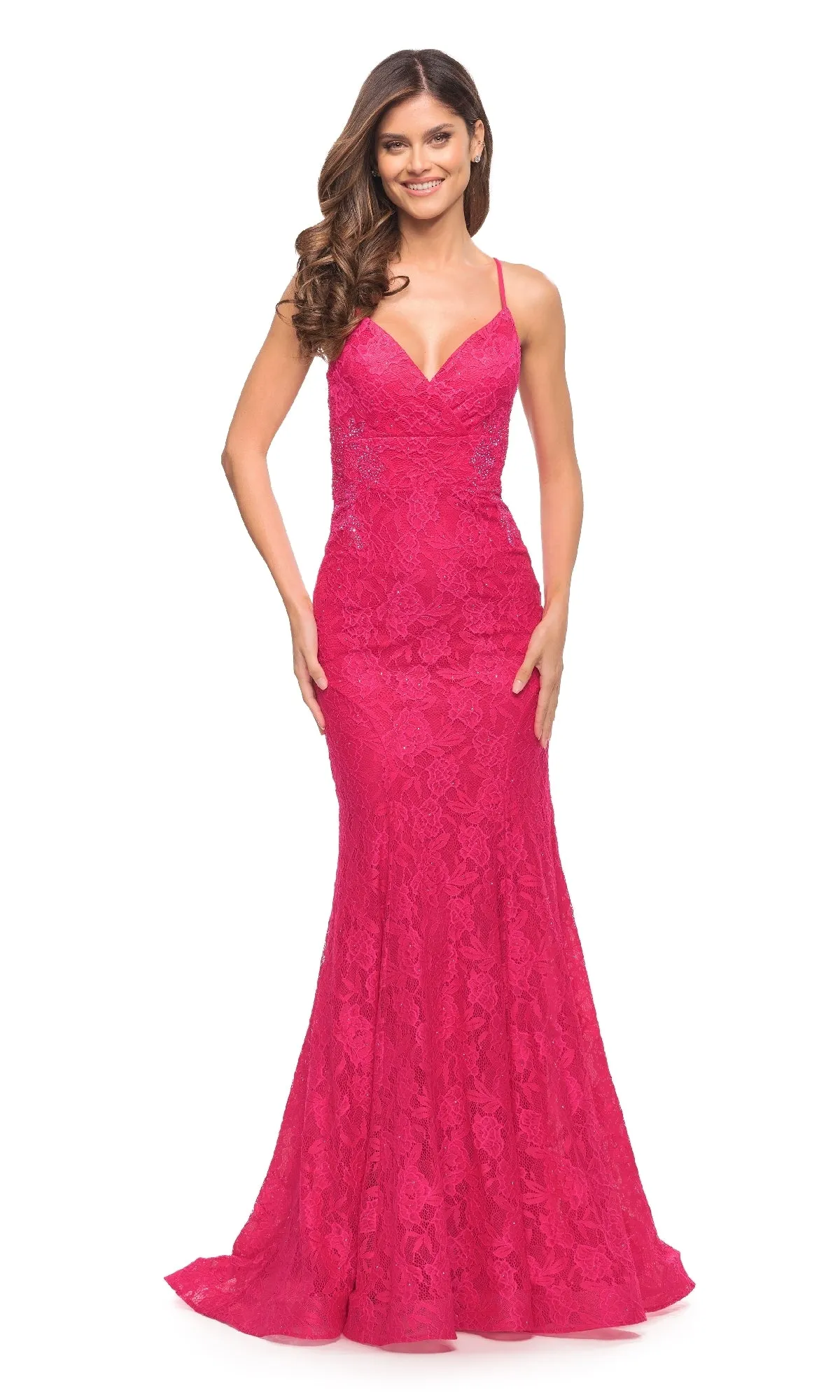 Hot Pink Lace Prom Dress: La Femme 30690 sold by PromGirl product image thumbnail 3