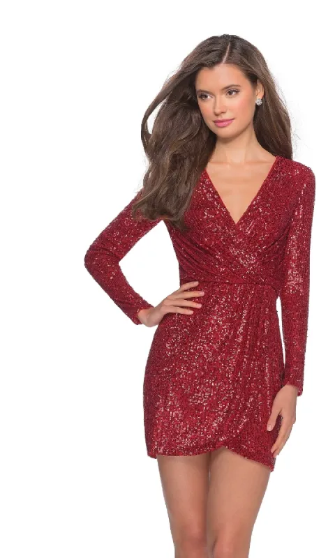 Long-Sleeve Short Sequin Party Dress: La Femme 28316 sold by PromGirl