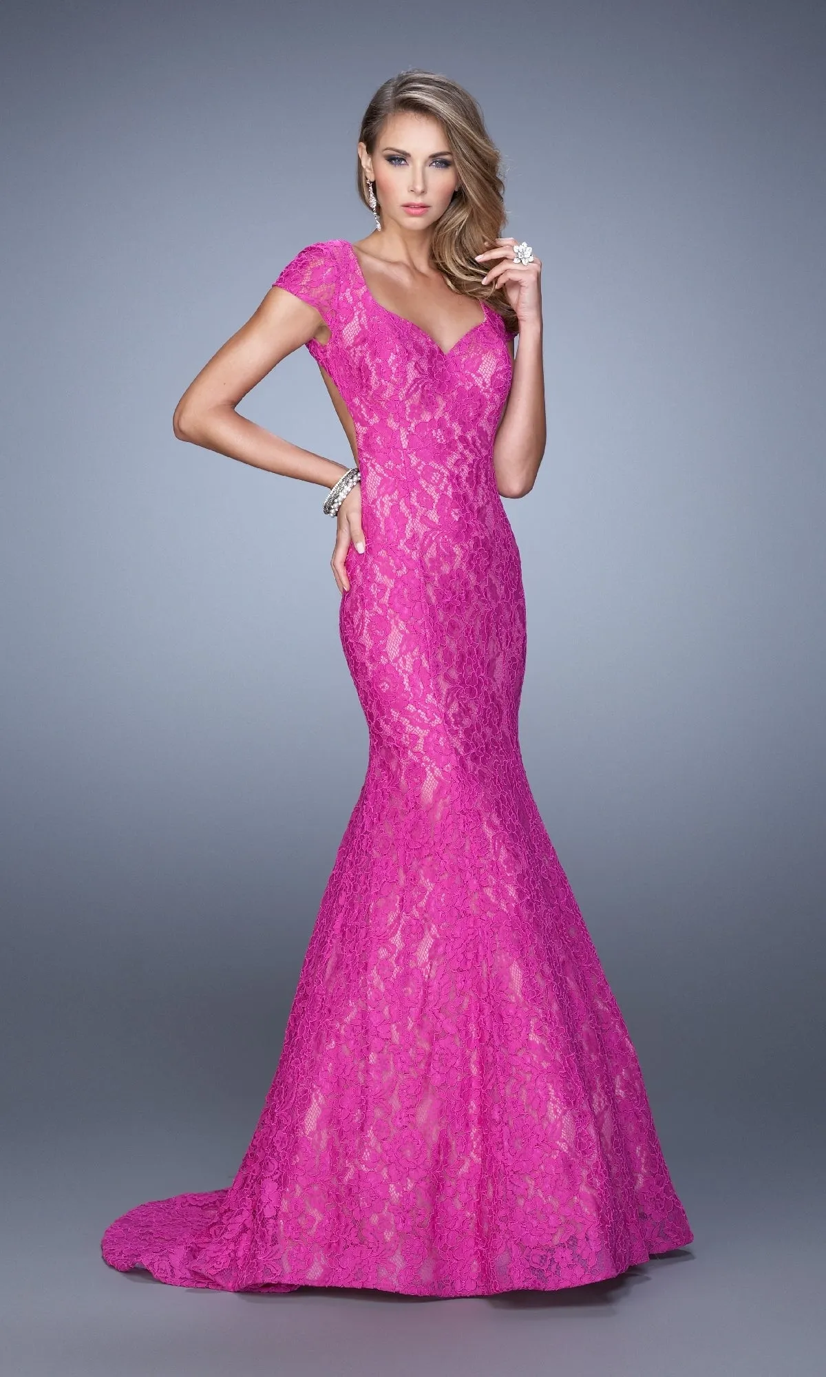 Cap-Sleeve Long Lace Prom Dress: La Femme 21509 sold by PromGirl product image thumbnail 5
