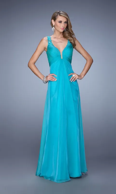 Sleeveless Blue V-Neck Prom Dress: La Femme 21102 made by La Femme
