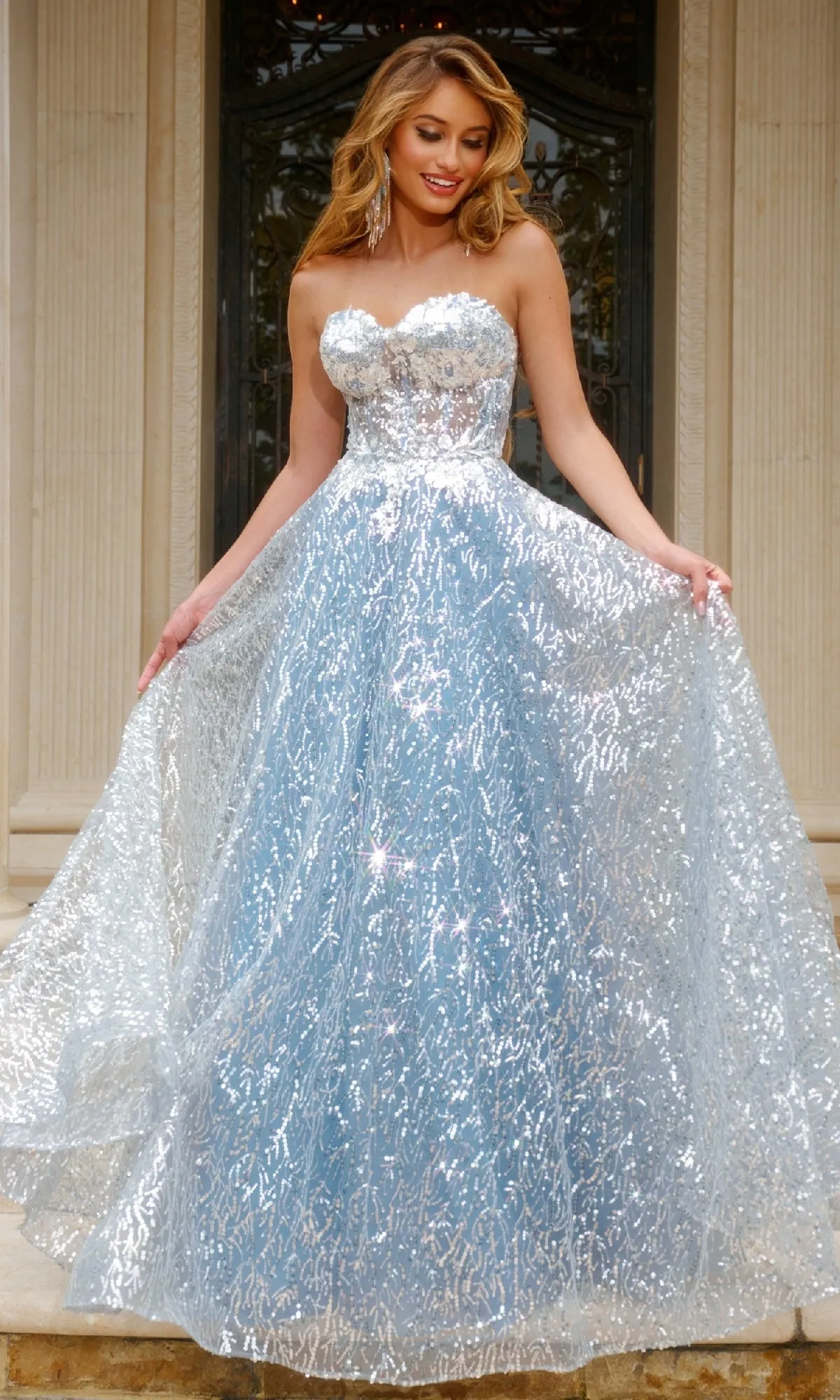 Strapless Long Sequin Prom Ball Gown: Jovani 08417 sold by PromGirl