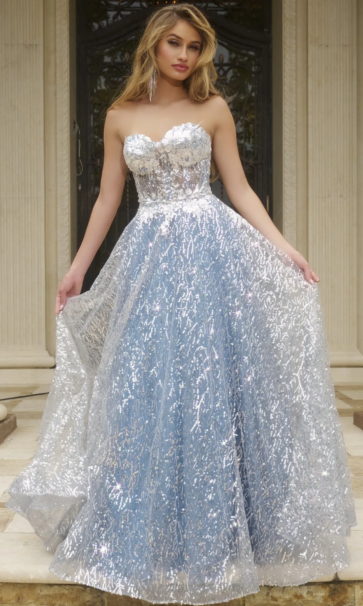 Strapless Long Sequin Prom Ball Gown: Jovani 08417 sold by PromGirl product image thumbnail 4