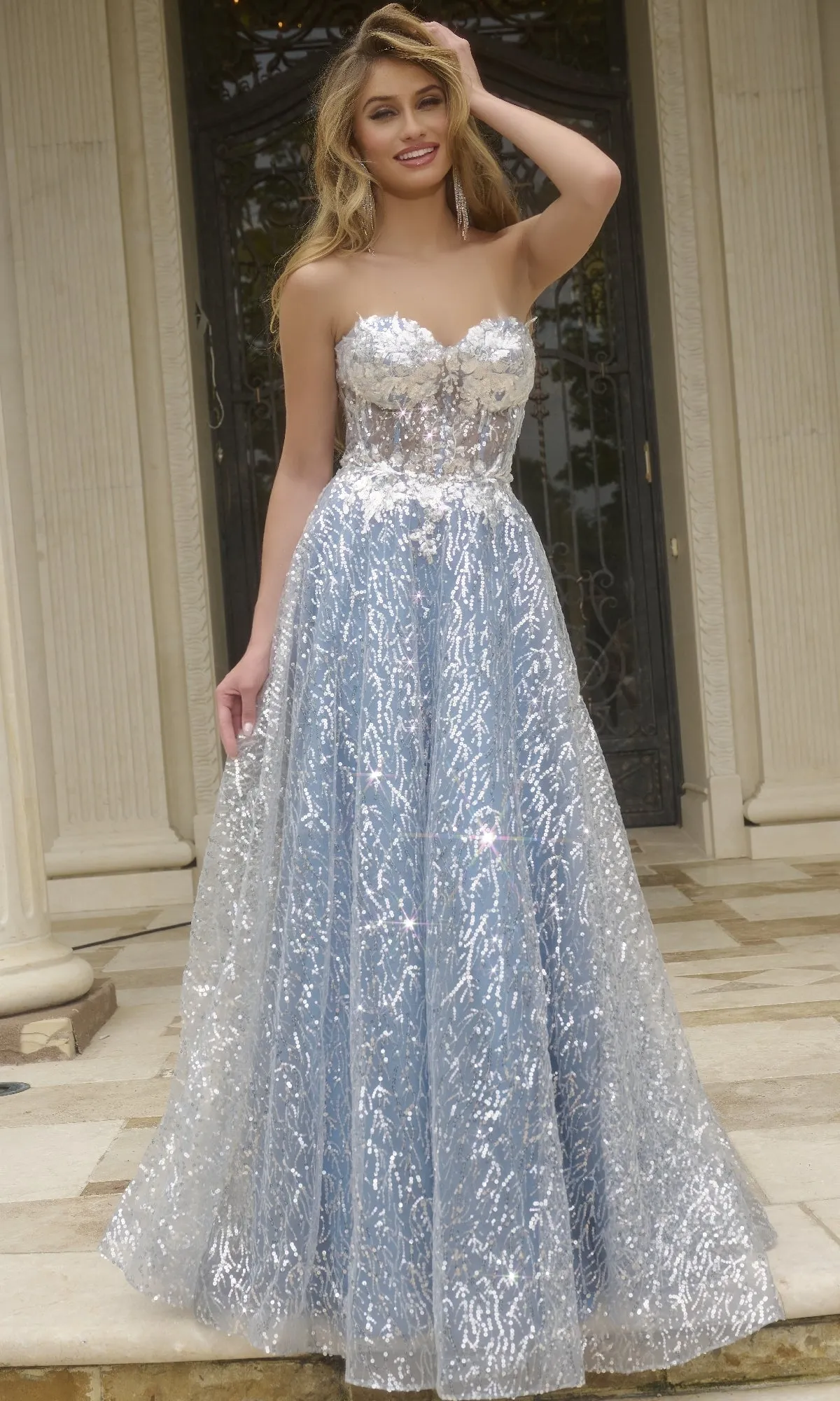 Strapless Long Sequin Prom Ball Gown: Jovani 08417 sold by PromGirl product image thumbnail 3