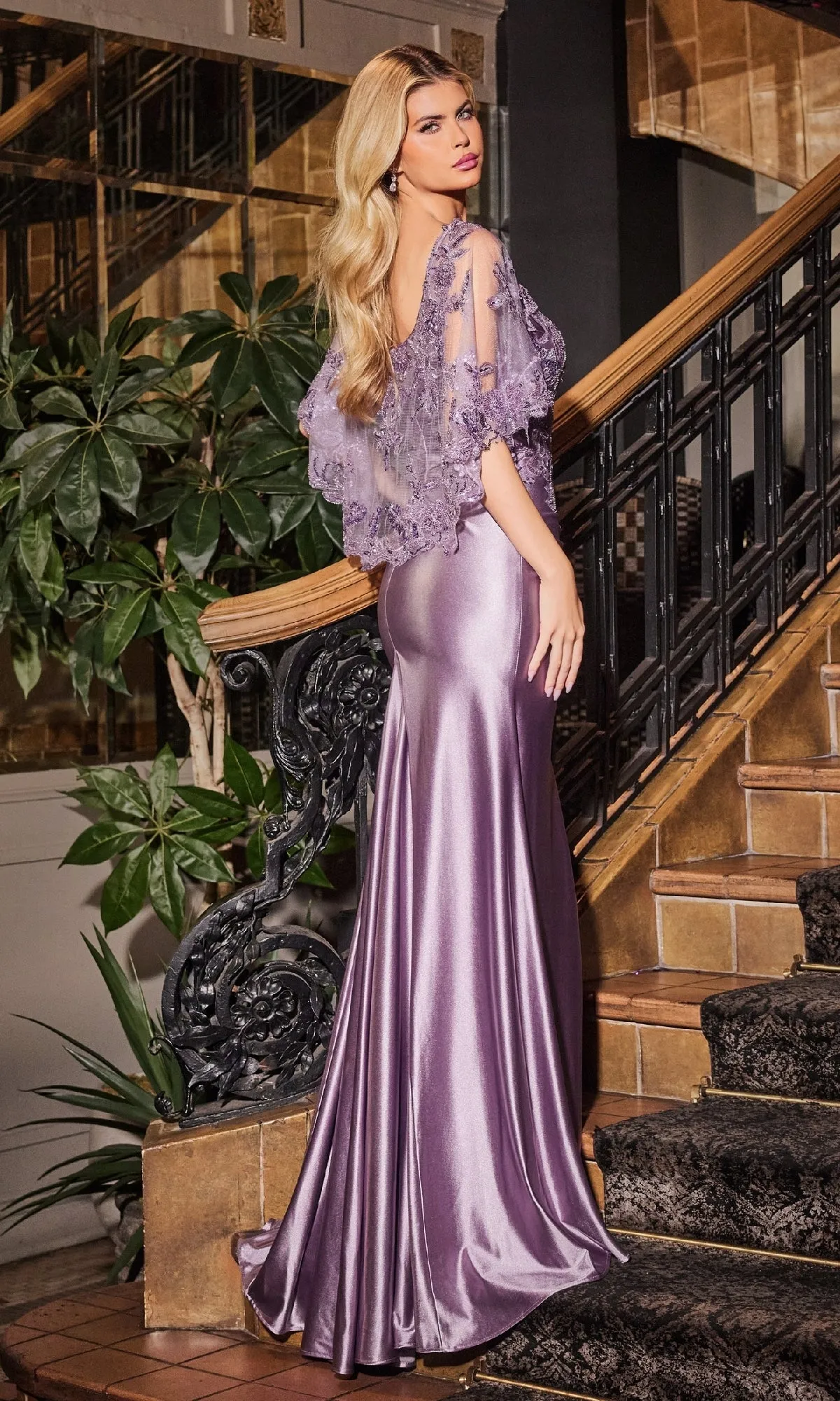 Sheer-Capelet Long Formal Dress: Ladivine CDS499 sold by PromGirl product image thumbnail 2