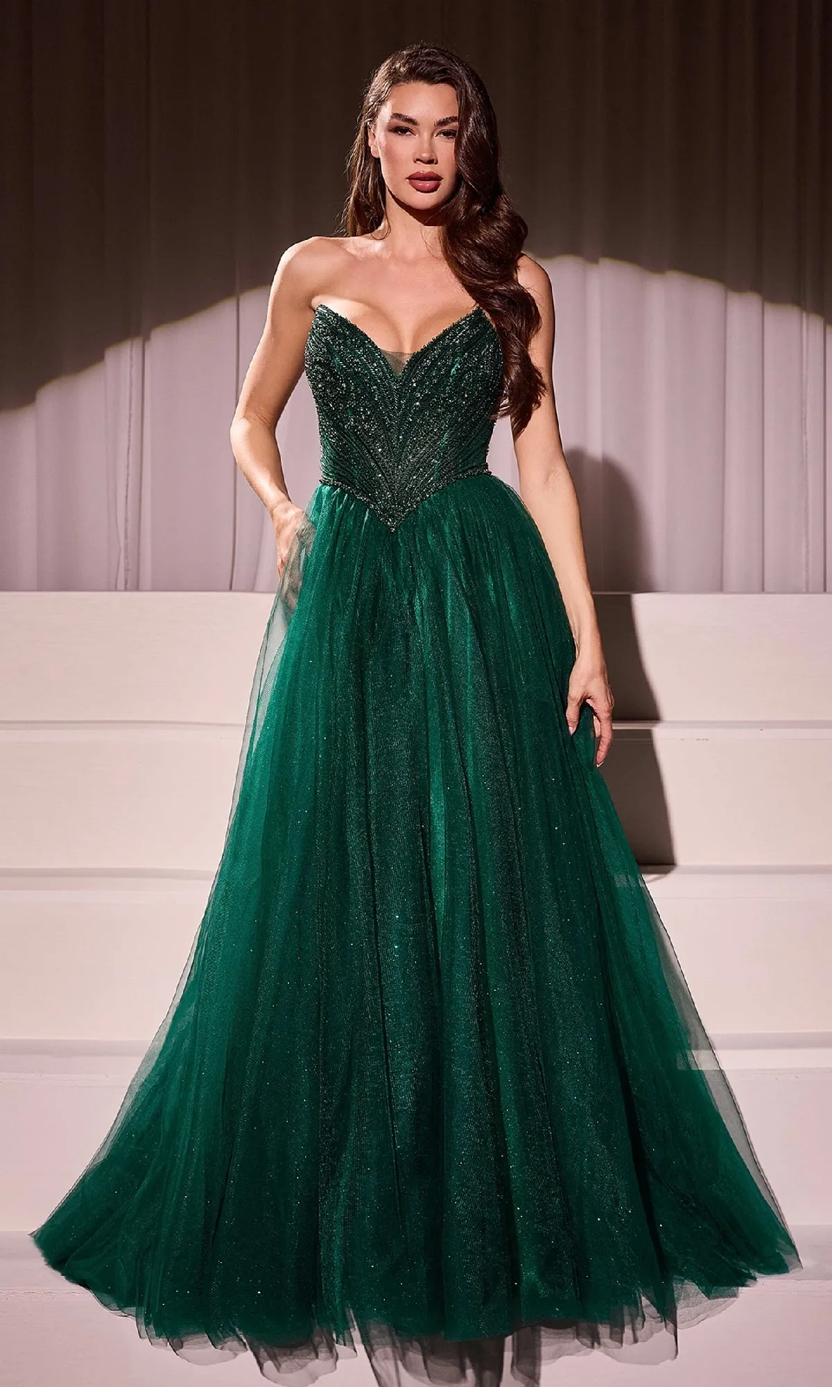 Beaded-Bodice Long Prom Dress: Ladivine CC415 sold by PromGirl product image thumbnail 3