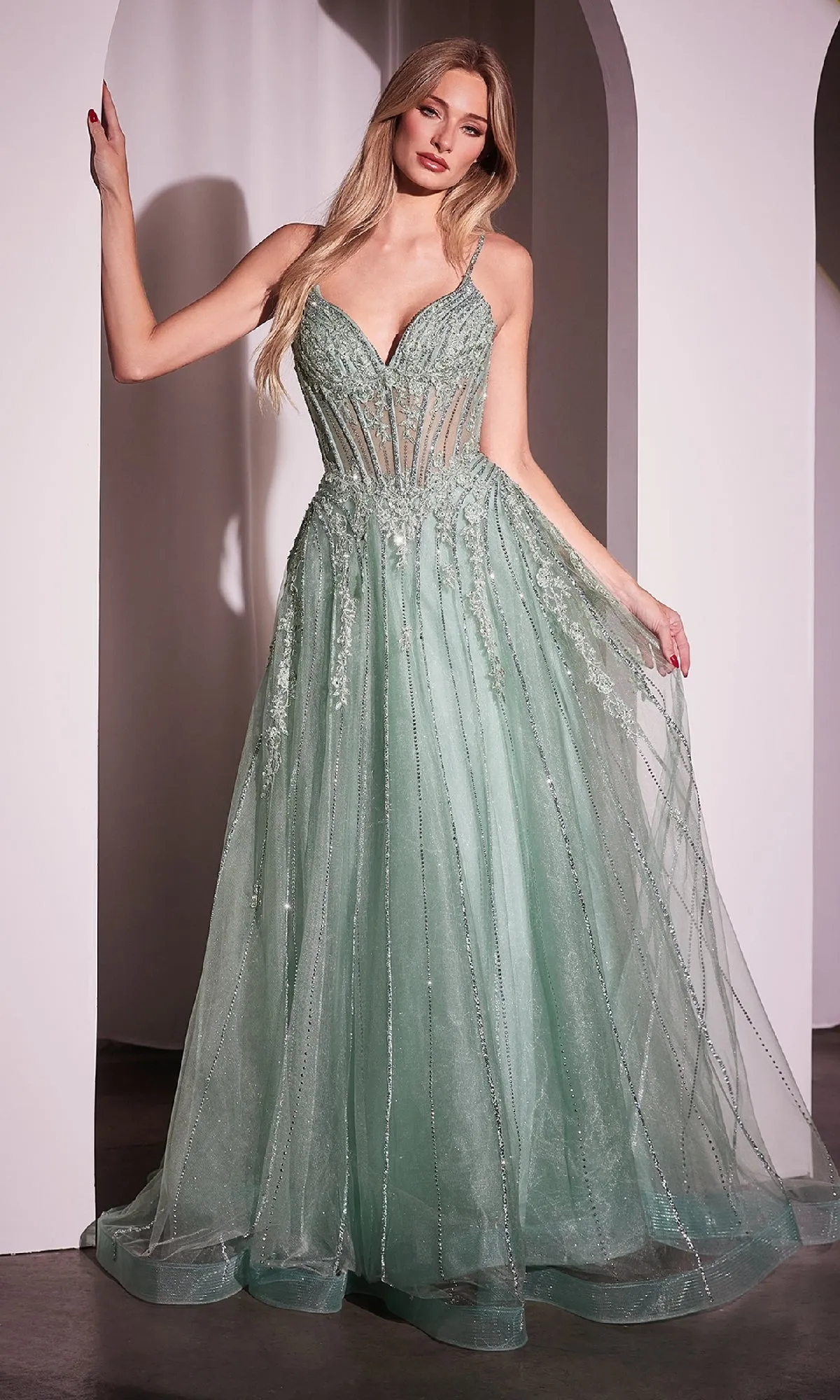 Crystal-Beaded Long Prom Dress: Ladivine CD786 sold by PromGirl product image thumbnail 4
