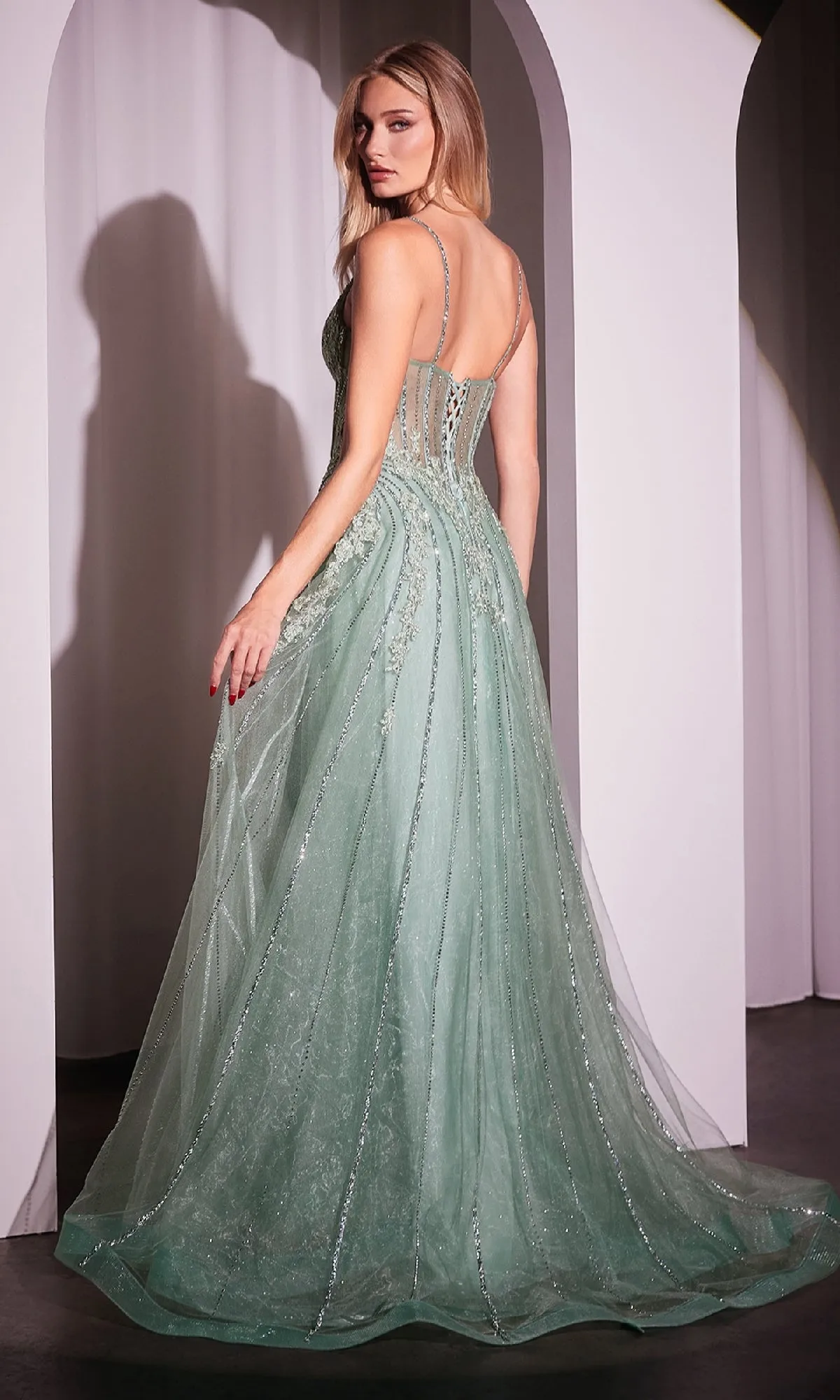 Crystal-Beaded Long Prom Dress: Ladivine CD786 sold by PromGirl product image thumbnail 2