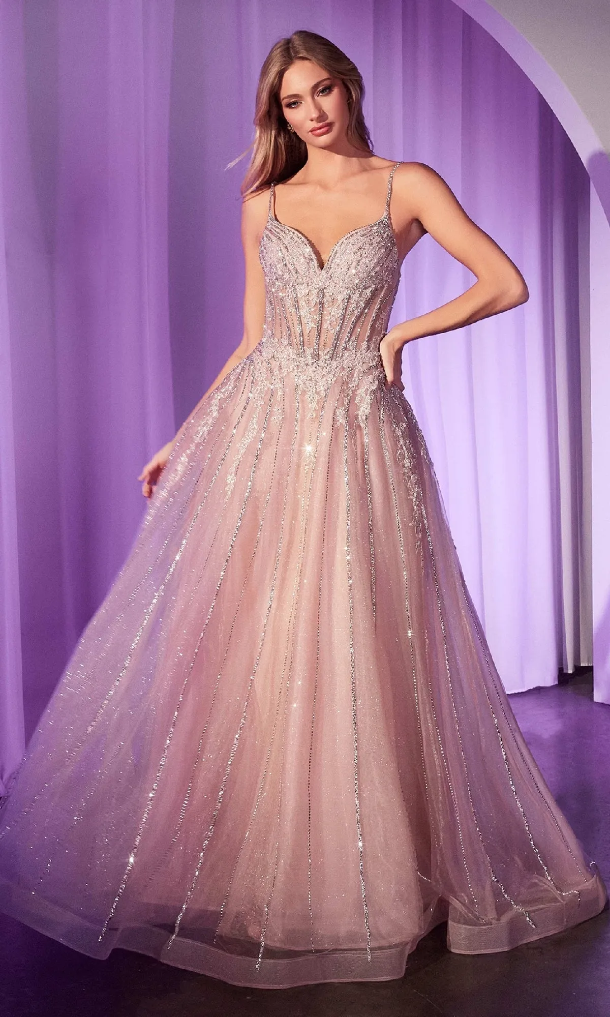 Crystal-Beaded Long Prom Dress: Ladivine CD786 sold by PromGirl product image thumbnail 3