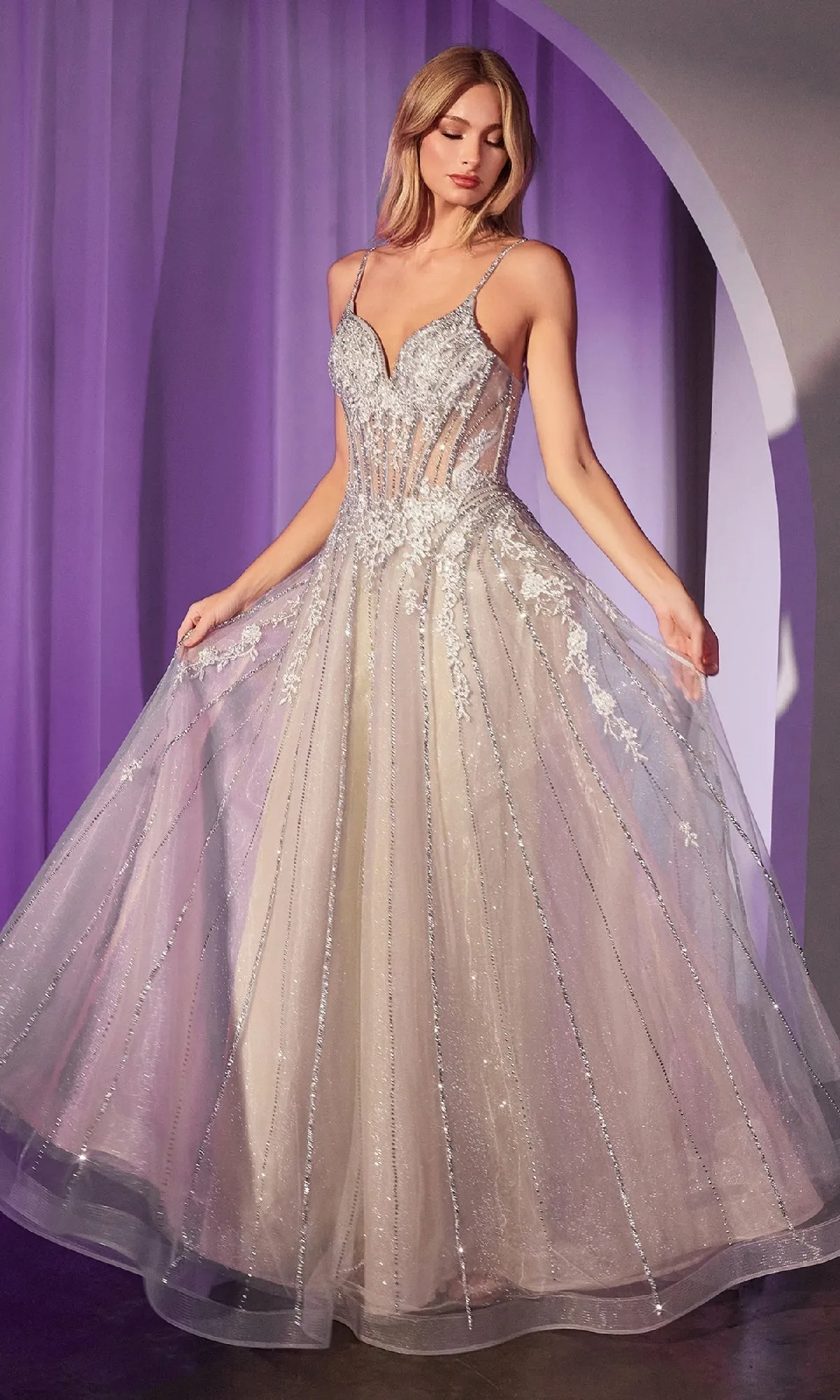 Crystal-Beaded Long Prom Dress: Ladivine CD786 sold by PromGirl product image thumbnail 5
