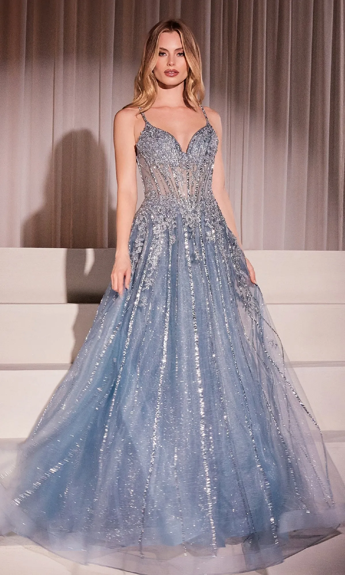Crystal-Beaded Long Prom Dress: Ladivine CD786 sold by PromGirl
