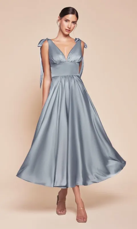 Tea-Length Wedding-Guest Dress: Ladivine 7499 sold by PromGirl